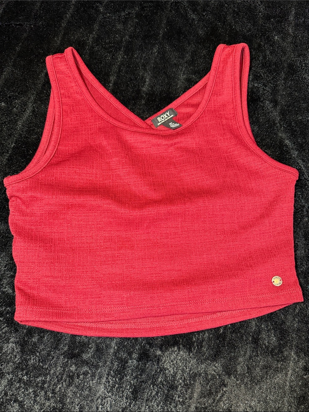 Roxy Good Keepsake Red Burgundy Scoop Neck Crossback Crop Tank Top Large